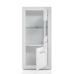 Wohnen Wohnwände<280cm breite Schrankwand in Weiß Hochglanz Yulis optional mit LED (vierteilig)