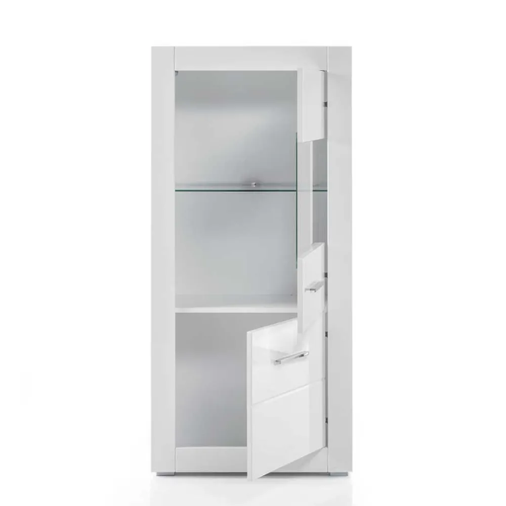 Wohnen Wohnwände<280cm breite Schrankwand in Weiß Hochglanz Yulis optional mit LED (vierteilig)