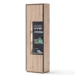 Wohnen Vitrinen<63cm breite Standvitrine in Eiche Holz Dekor - Nikdus