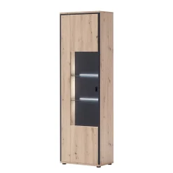 Wohnen Vitrinen<63cm breite Standvitrine in Eiche Holz Dekor - Nikdus