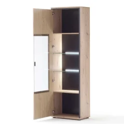 Wohnen Vitrinen<63cm breite Standvitrine in Eiche Holz Dekor - Nikdus