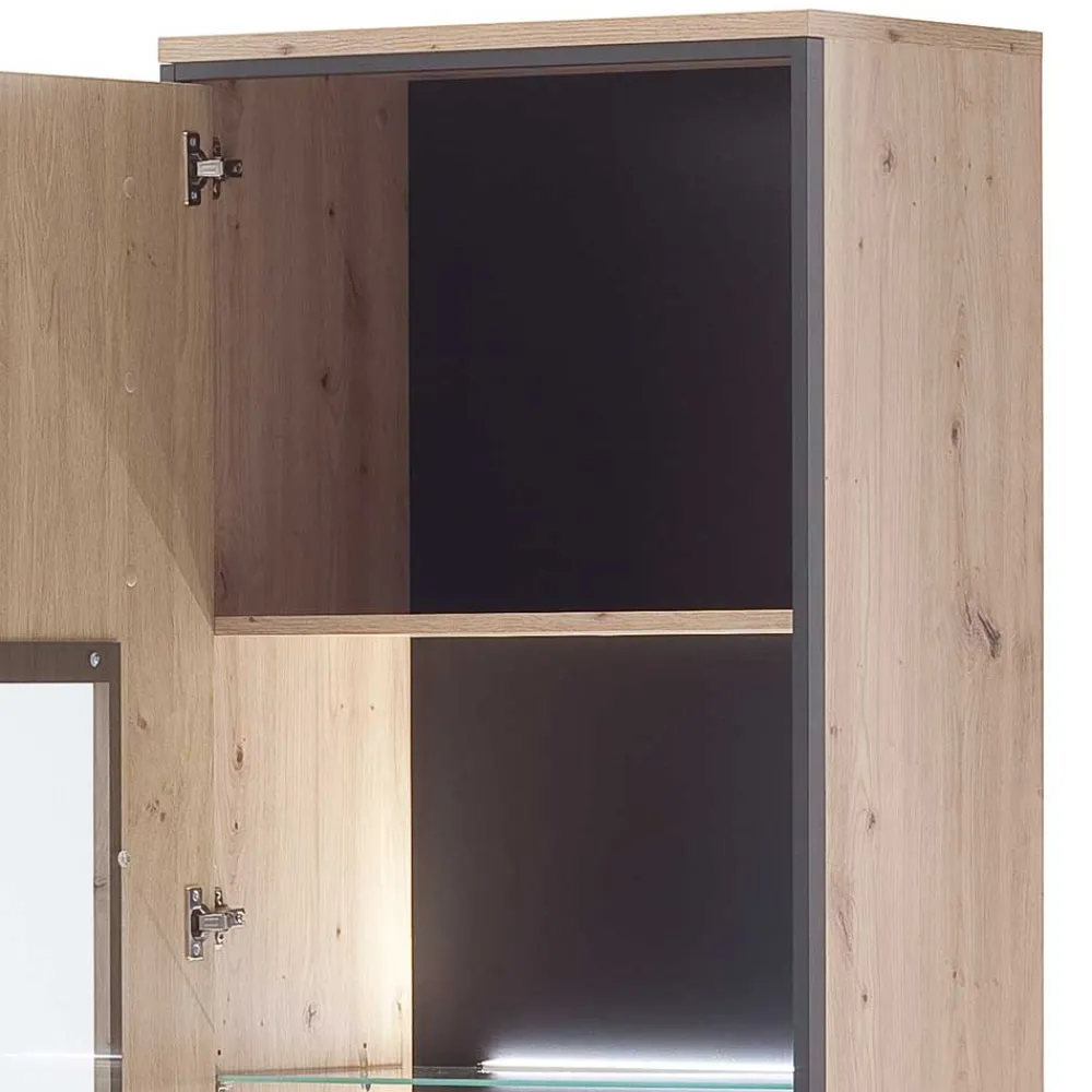 Wohnen Vitrinen<63cm breite Standvitrine in Eiche Holz Dekor - Nikdus