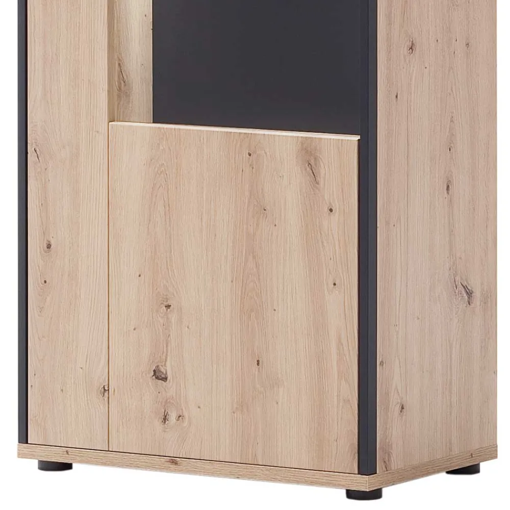 Wohnen Vitrinen<63cm breite Standvitrine in Eiche Holz Dekor - Nikdus
