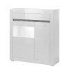 Wohnen Highboards|Vitrinen<100cm breite Vitrine in Weiß Hochglanz Mextra mit Beton Dekor abgesetzt