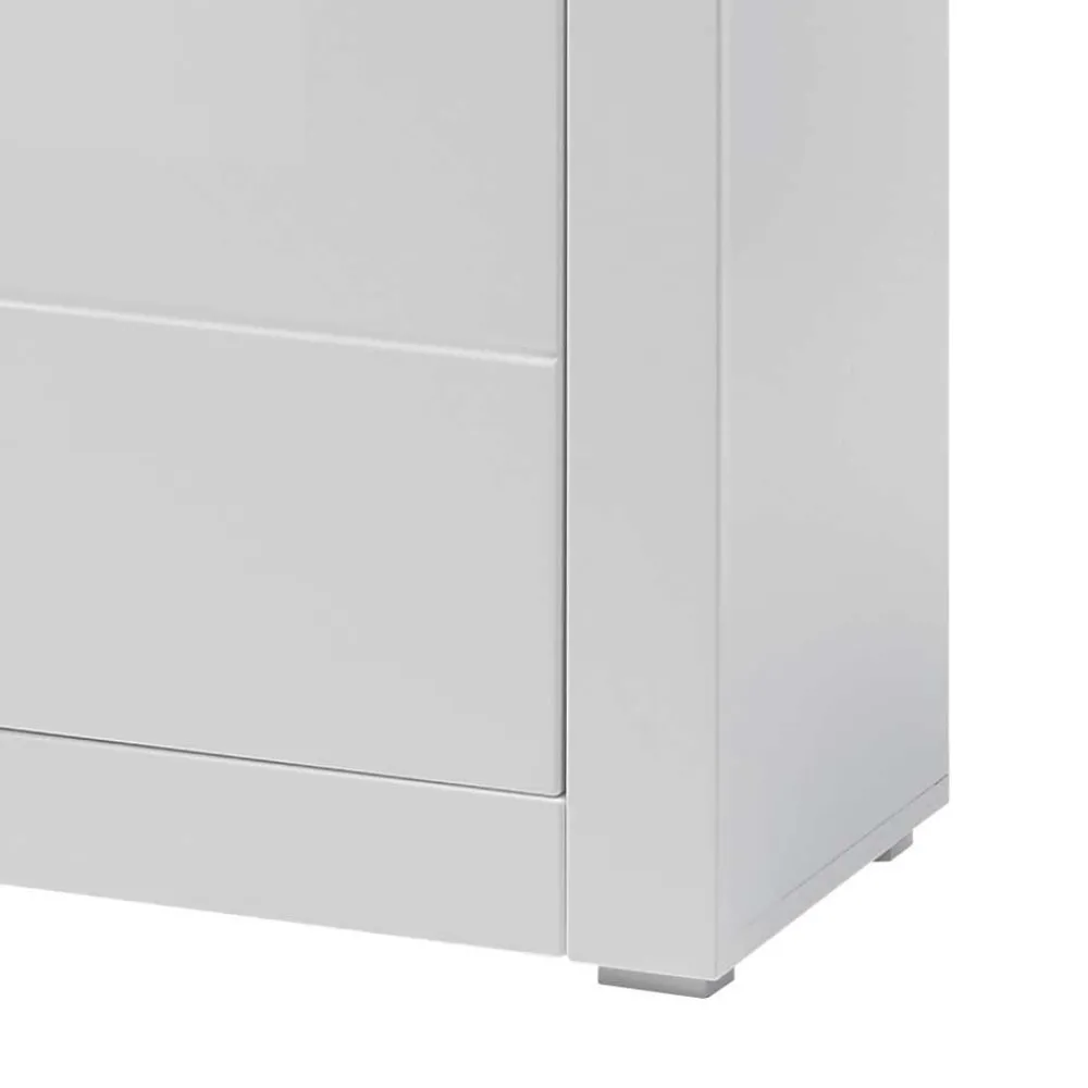 Wohnen Highboards|Vitrinen<100cm breite Vitrine in Weiß Hochglanz Mextra mit Beton Dekor abgesetzt
