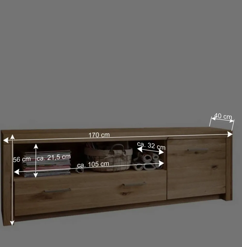 Wohnen Tv & Hifi-Möbel|Lowboards<170cm breites TV Board aus geölter Wildeiche - Loitons