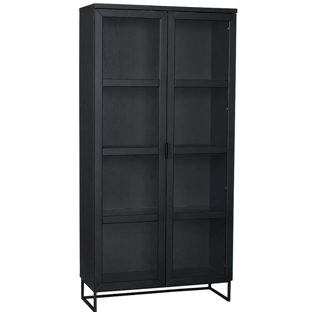Wohnen Vitrinen|Schränke<195cm hohe Industry Vitrine in Schwarz - Meciva