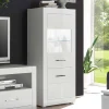 Wohnen Vitrinen<142cm hohe Vitrine in Hochglanz Weiß Yulis 2-türig mit Glaseinsatz