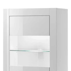 Wohnen Vitrinen<142cm hohe Vitrine in Hochglanz Weiß Yulis 2-türig mit Glaseinsatz