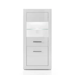 Wohnen Vitrinen<142cm hohe Vitrine in Hochglanz Weiß Yulis 2-türig mit Glaseinsatz