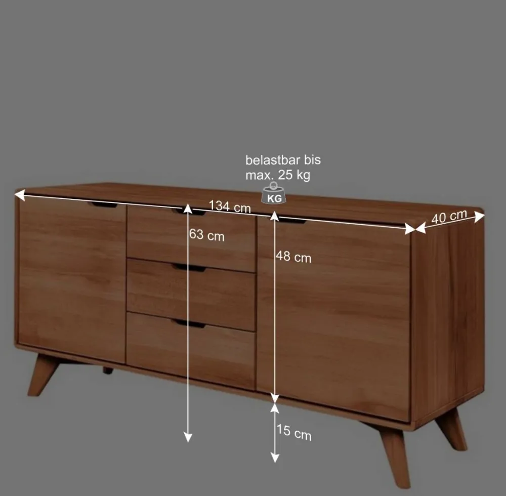 Wohnen Lowboards<63cm hohes Sideboard mit 134cm Länge - Junola