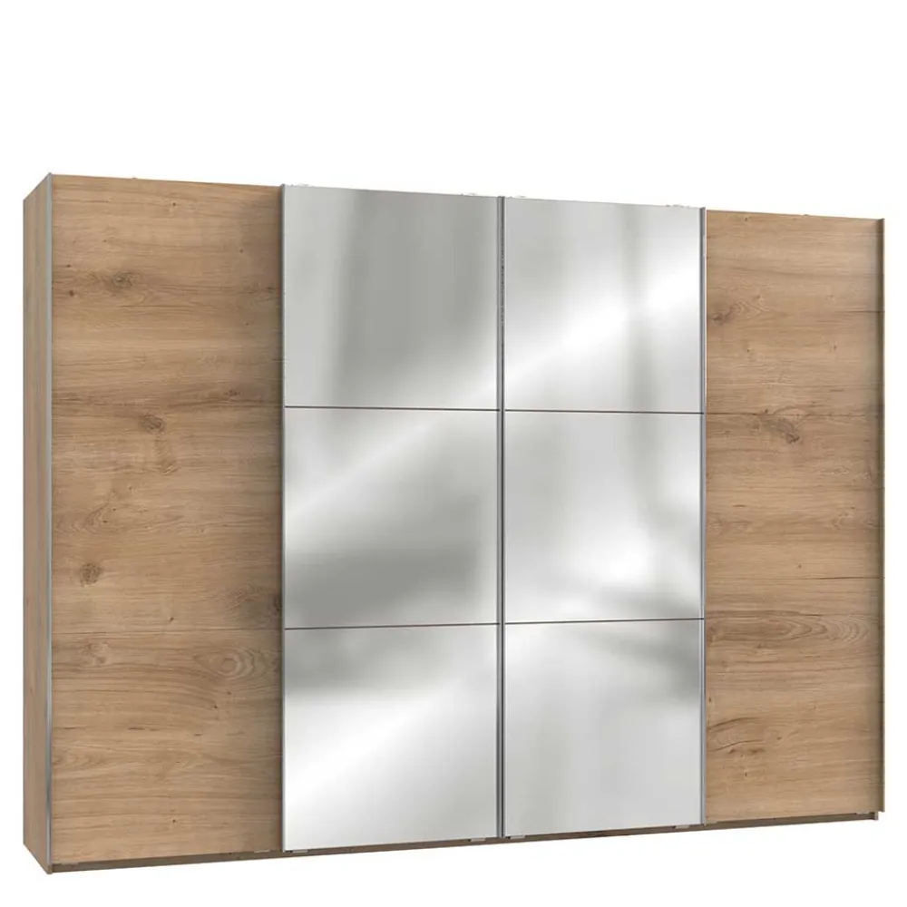 Wohnen Kleiderschränke|Schränke<300cm Kleiderschrank in Plankeneiche mit Spiegeln - Dagidoyo