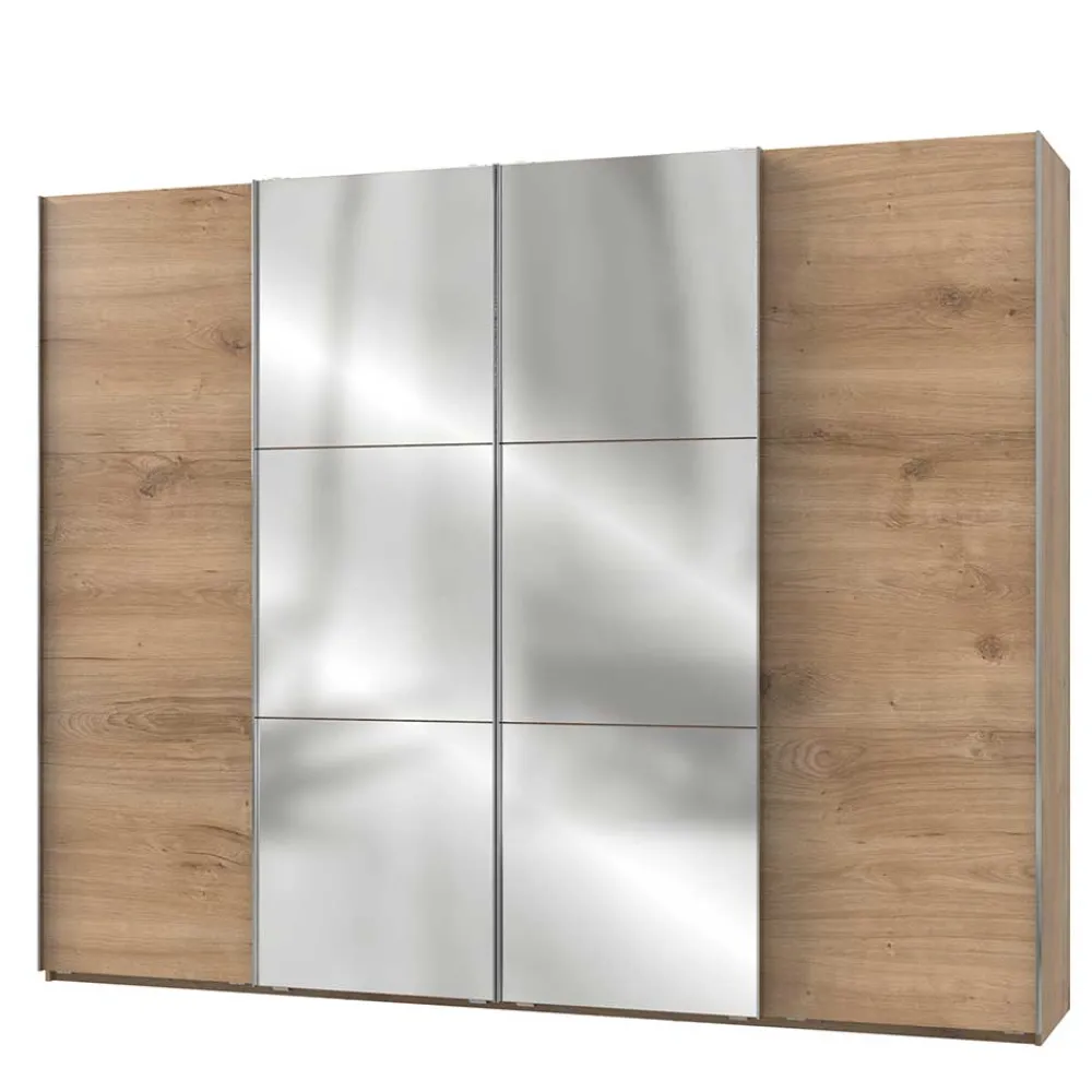 Wohnen Kleiderschränke|Schränke<300cm Kleiderschrank in Plankeneiche mit Spiegeln - Dagidoyo
