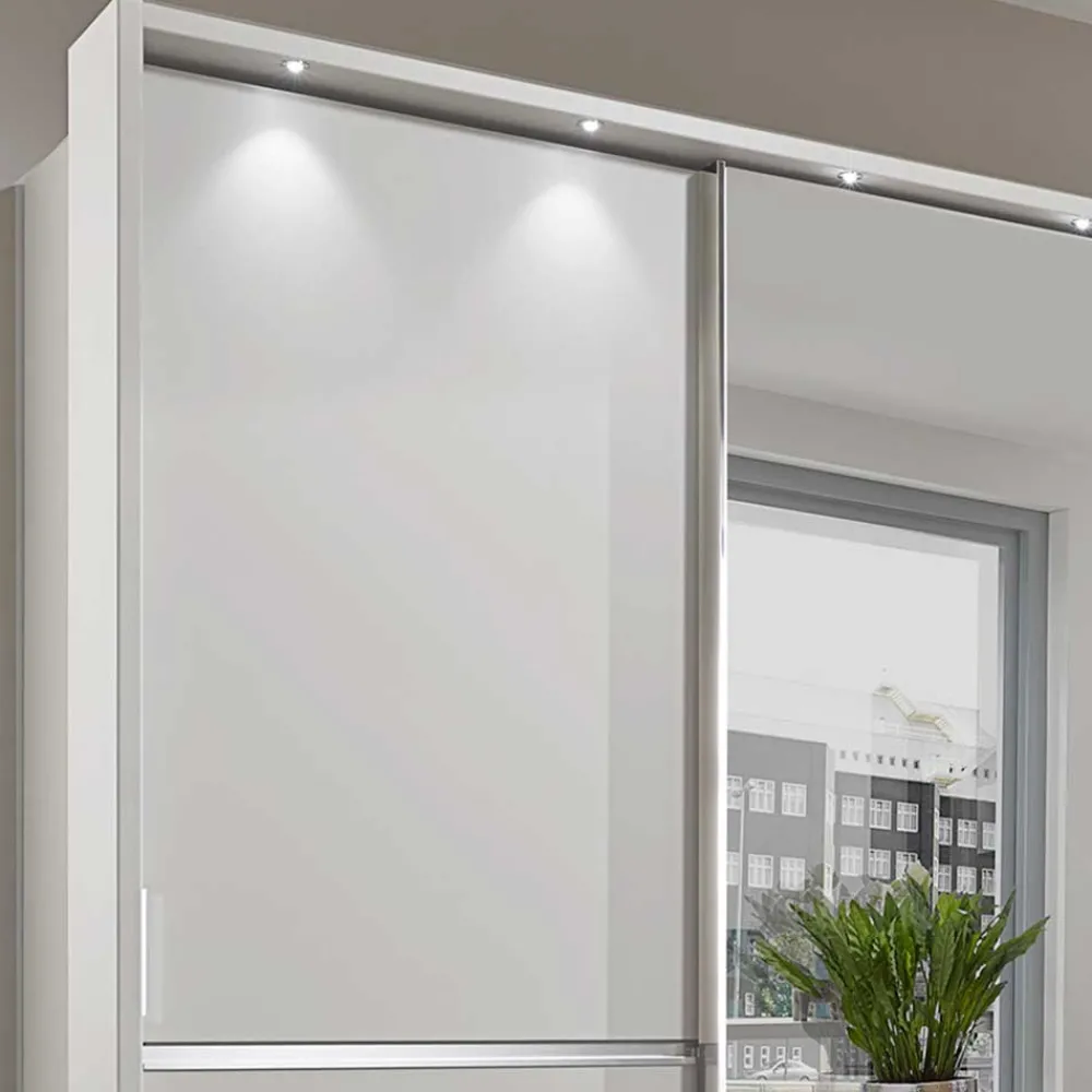 Wohnen Kleiderschränke<250cm Kleiderschrank in Weiß Glas & Spiegel - Kitts