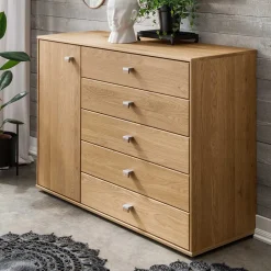 Wohnen Sideboards<120cm Kombi Kommode aus Eiche Massivholz - Emdsiva