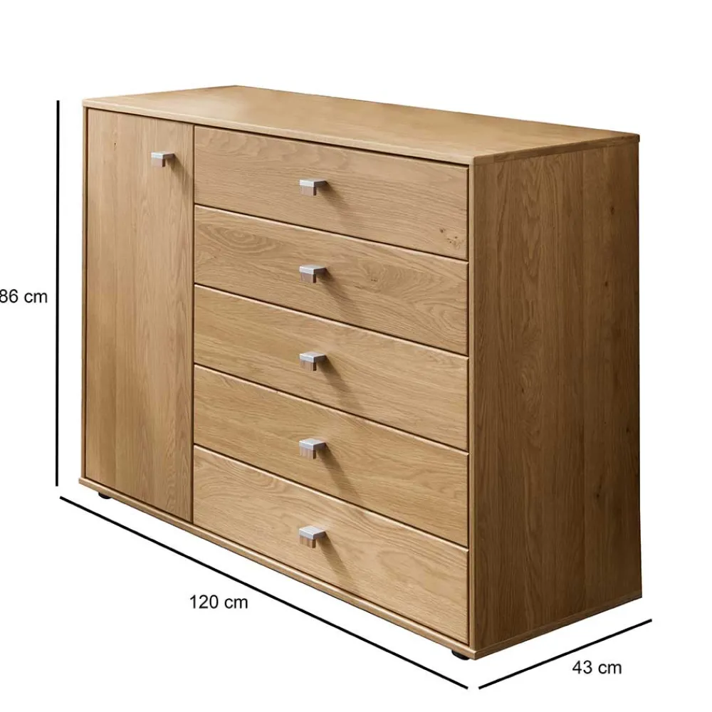Wohnen Sideboards<120cm Kombi Kommode aus Eiche Massivholz - Emdsiva