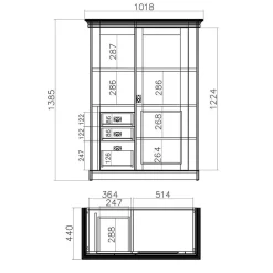 Wohnen Wohnwände<356cm Landhaus Wohnwand Set - Diatara (dreiteilig)