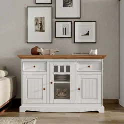 Wohnen Sideboards<130cm Landhaus-Kommode mit Glaseinsatz - Bordona