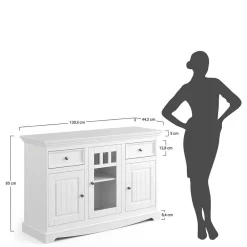 Wohnen Sideboards<130cm Landhaus-Kommode mit Glaseinsatz - Bordona