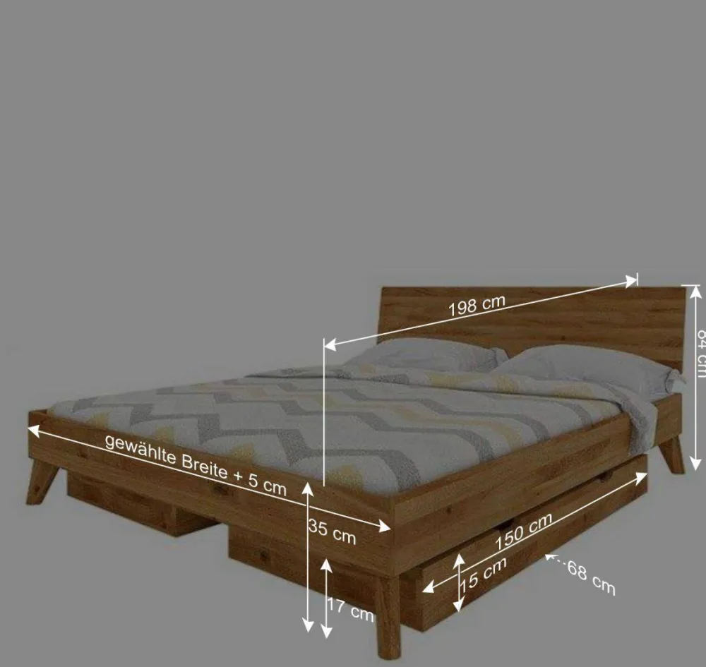 Wohnen Betten<190cm langes Doppelbett mit Schubkästen - Eavy