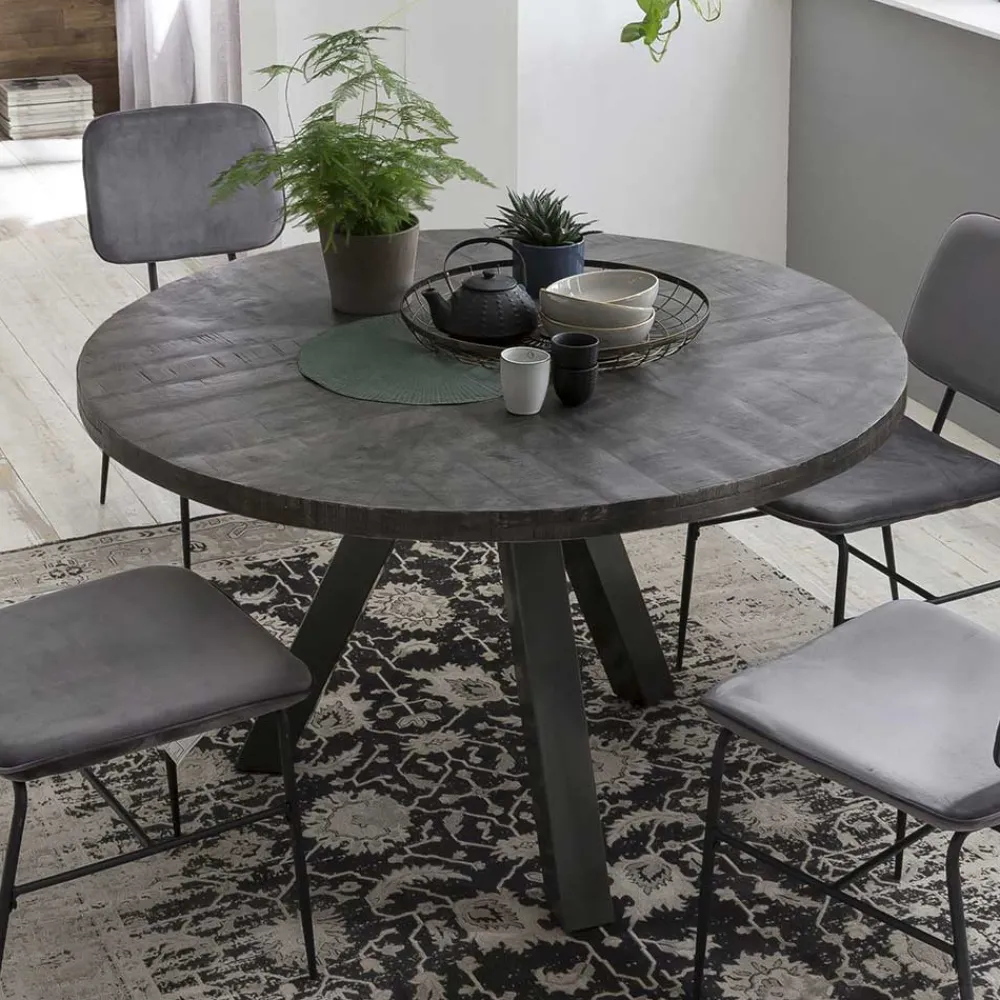 Wohnen Tische<120cm runder Holz Esstisch in Grey Wash - Nicoletta