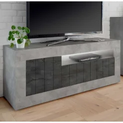 Wohnen Tv & Hifi-Möbel|Lowboards<138cm TV Bank in Dunkelgrau & Beton Grau - Uxena