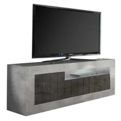 Wohnen Tv & Hifi-Möbel|Lowboards<138cm TV Bank in Dunkelgrau & Beton Grau - Uxena