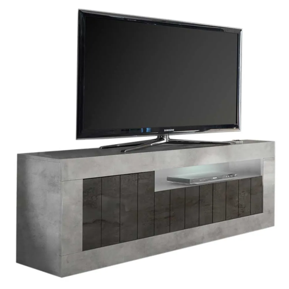 Wohnen Tv & Hifi-Möbel|Lowboards<138cm TV Bank in Dunkelgrau & Beton Grau - Uxena