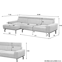 Wohnen Sofas<Cord L-Sofa mit verstellbarer Rückenhöhe - Jaypur
