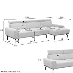 Wohnen Sofas<Cord L-Sofa mit verstellbarer Rückenhöhe - Jaypur