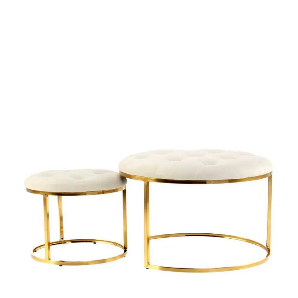 Wohnen Hocker<Couchhocker Set in Cremeweiß mit Gold - Gauri (zweiteilig)