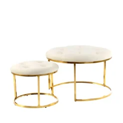 Wohnen Hocker<Couchhocker Set in Cremeweiß mit Gold - Gauri (zweiteilig)