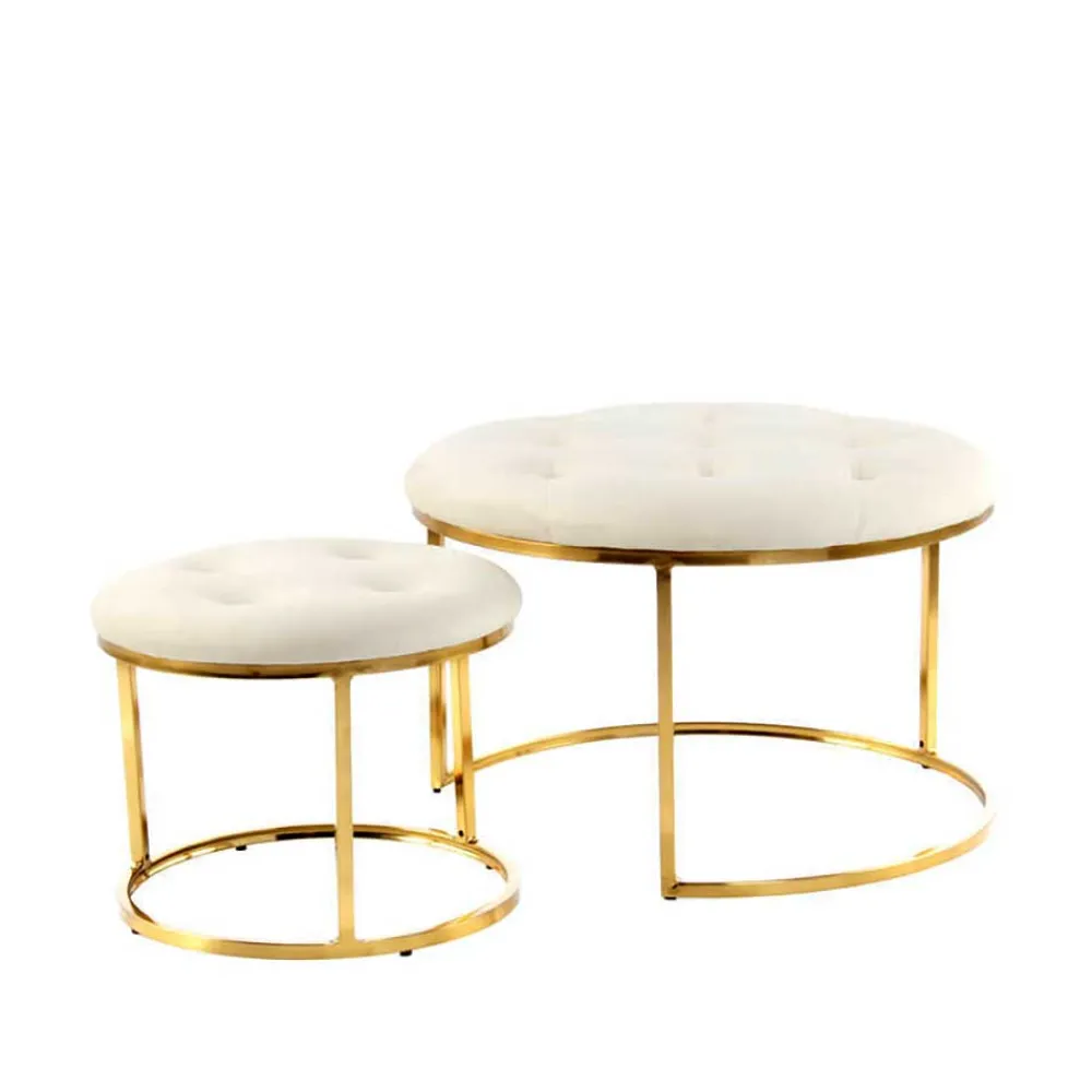 Wohnen Hocker<Couchhocker Set in Cremeweiß mit Gold - Gauri (zweiteilig)