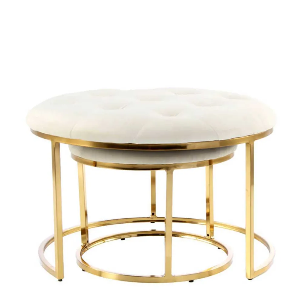Wohnen Hocker<Couchhocker Set in Cremeweiß mit Gold - Gauri (zweiteilig)
