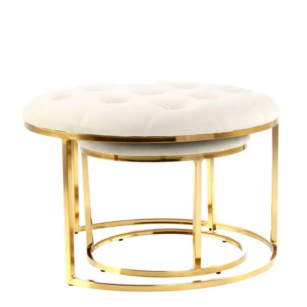 Wohnen Hocker<Couchhocker Set in Cremeweiß mit Gold - Gauri (zweiteilig)