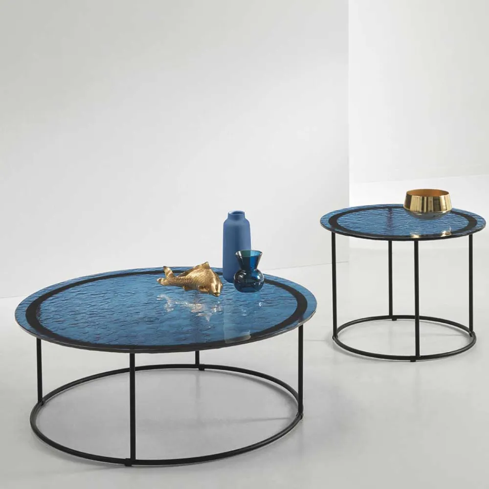 Wohnen Tische<Couchtisch in Blau Strukturglas - Neive