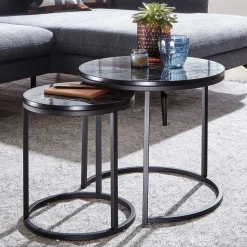 Wohnen Tische<Couchtisch Set in Marmoroptik Schwarz - Melks (zweiteilig)