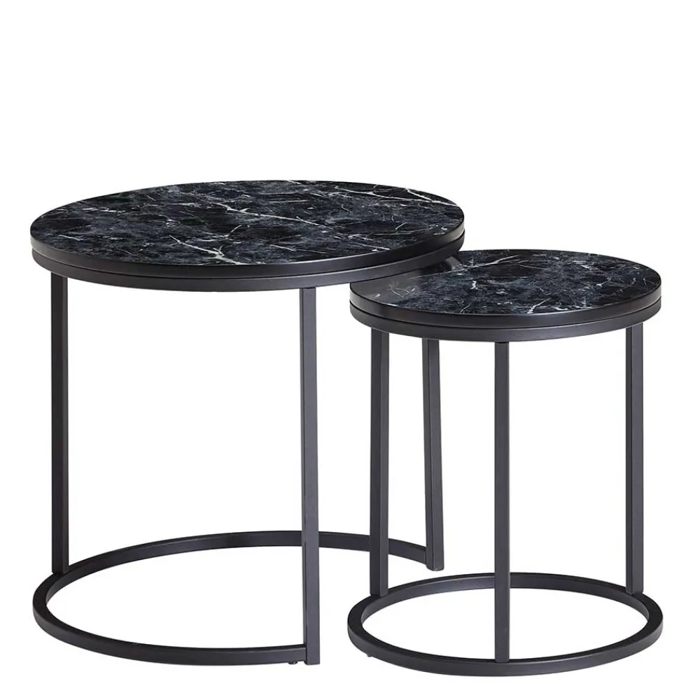 Wohnen Tische<Couchtisch Set in Marmoroptik Schwarz - Melks (zweiteilig)