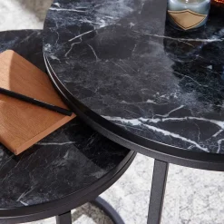 Wohnen Tische<Couchtisch Set in Marmoroptik Schwarz - Melks (zweiteilig)