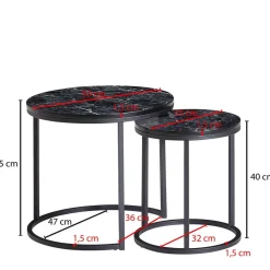 Wohnen Tische<Couchtisch Set in Marmoroptik Schwarz - Melks (zweiteilig)