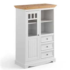 Wohnen Highboards|Vitrinen<Country Style Highboard in Weiß & Kiefer Natur - Vitablo