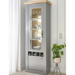 Wohnen Vitrinen<Country Vitrine in Lichtgrau & Eiche Optik - Buleta