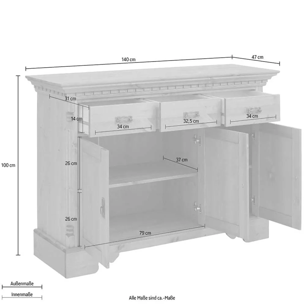 Wohnen Sideboards<Dekorative Kombi Kommode aus Kiefer massiv - Fausanda