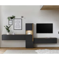 Wohnen Wohnwände<Design Anbauwand fürs Wohnzimmer - Ahilav (dreiteilig)