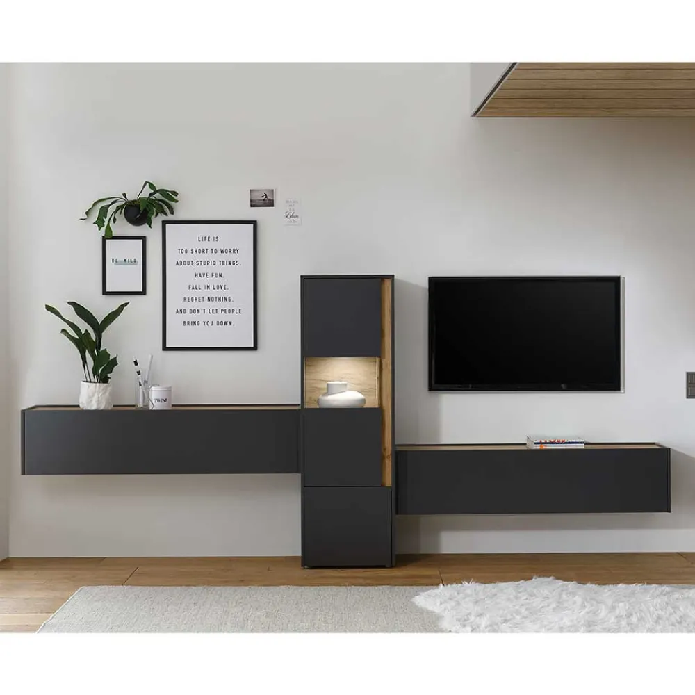 Wohnen Wohnwände<Design Anbauwand fürs Wohnzimmer - Ahilav (dreiteilig)