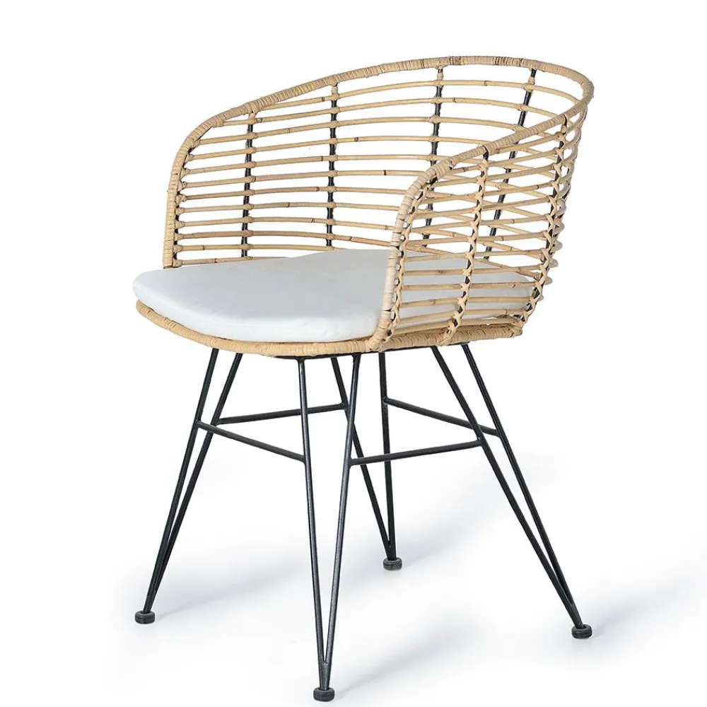 Wohnen Stühle<Design Armlehnenstuhl in Rattan Natur und Schwarz - Adatto (2er Set)