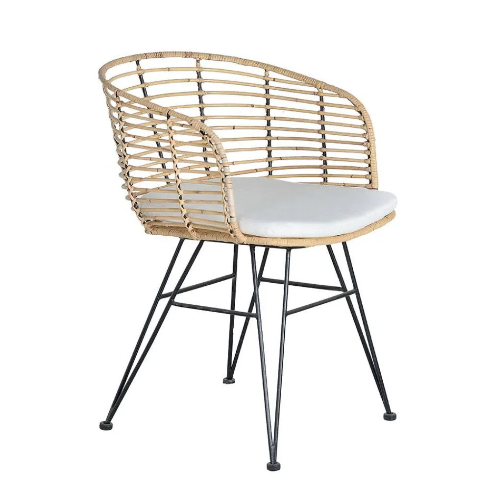 Wohnen Stühle<Design Armlehnenstuhl in Rattan Natur und Schwarz - Adatto (2er Set)