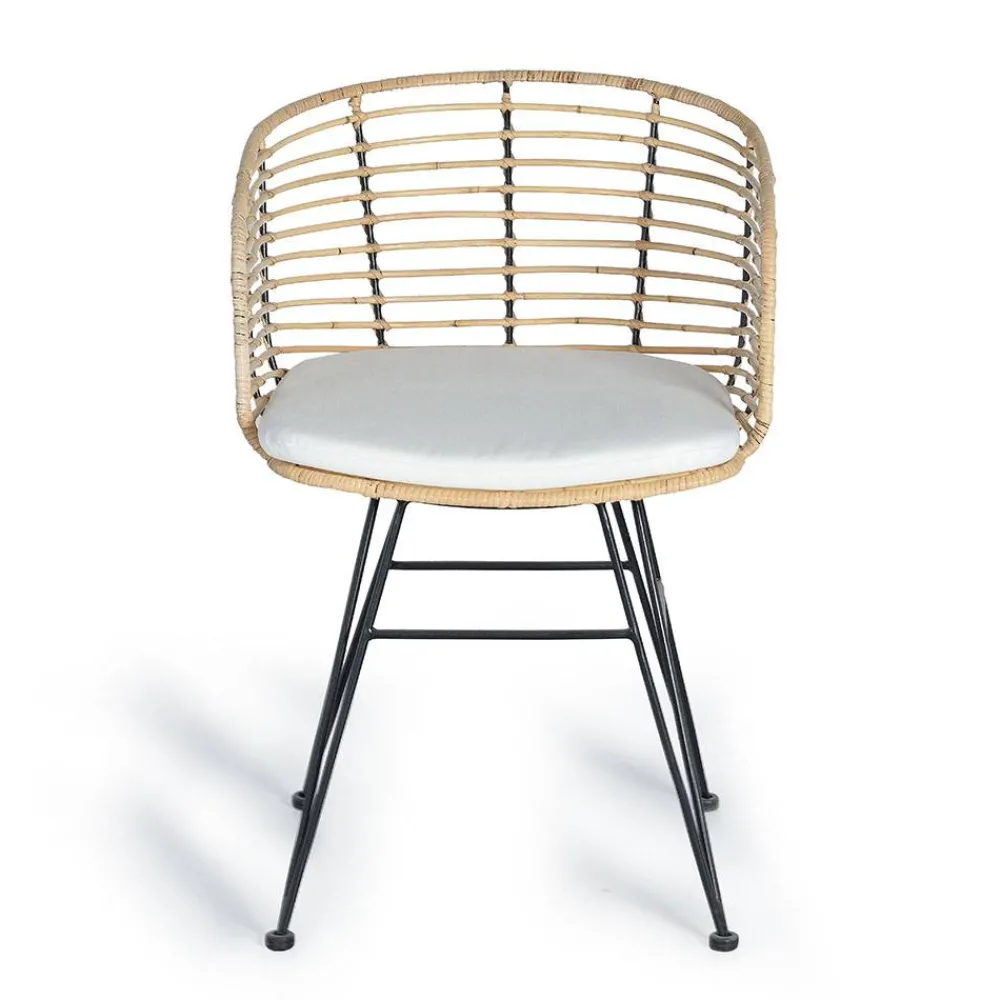 Wohnen Stühle<Design Armlehnenstuhl in Rattan Natur und Schwarz - Adatto (2er Set)