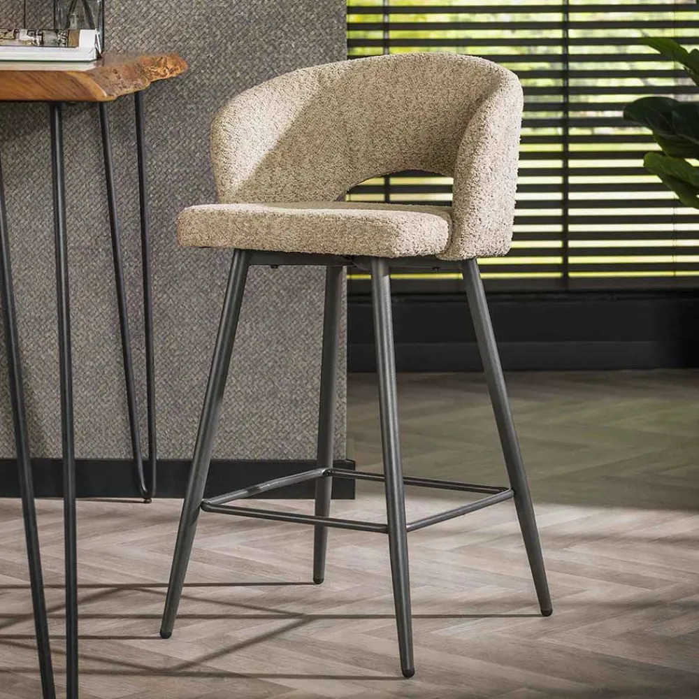 Wohnen Hocker<Design Barstuhl aus Boucle in Beige - Ludizia (2er Set)