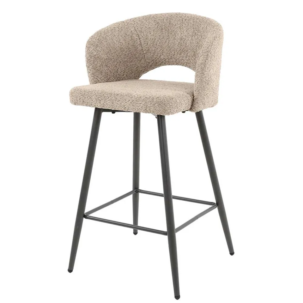 Wohnen Hocker<Design Barstuhl aus Boucle in Beige - Ludizia (2er Set)